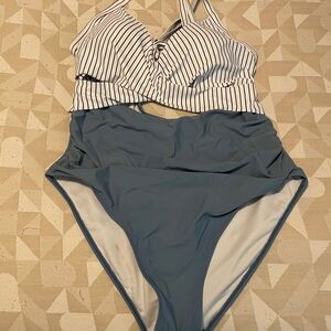 Elegant Striped Blue One-Piece Swimsuit